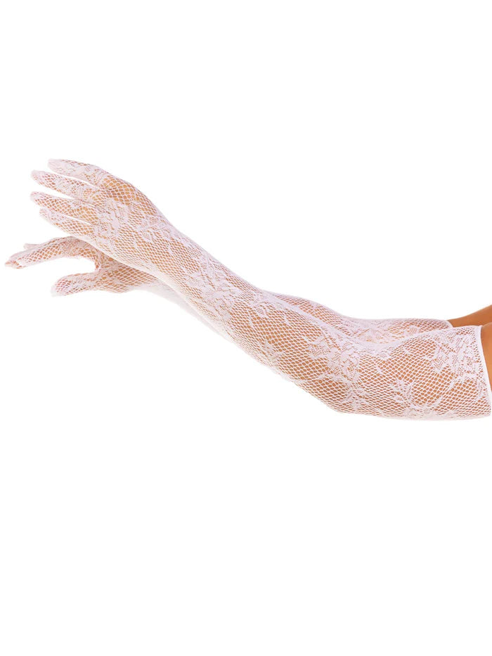Lace Opera Length Gloves - White
