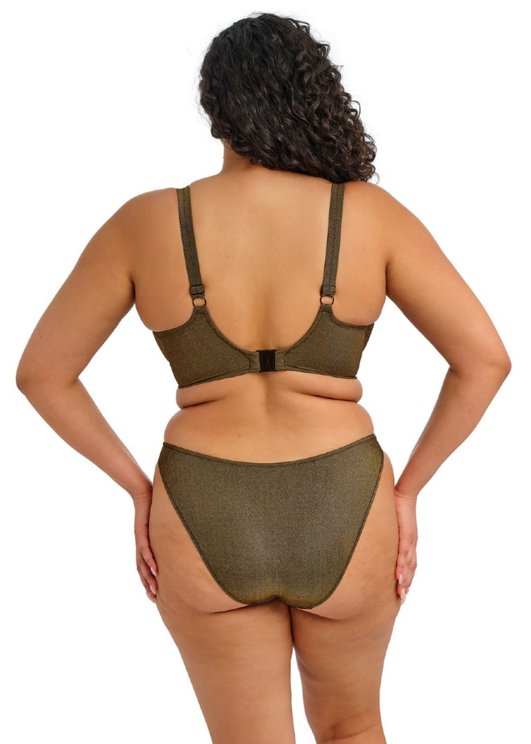 Sunset Shimmer High Leg Bikini Brief - Gold Rush Olive Green