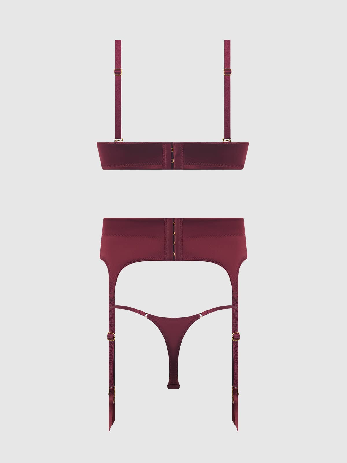 Brigeta Satin Deep Plunge Push Up Bra - Crimson Red