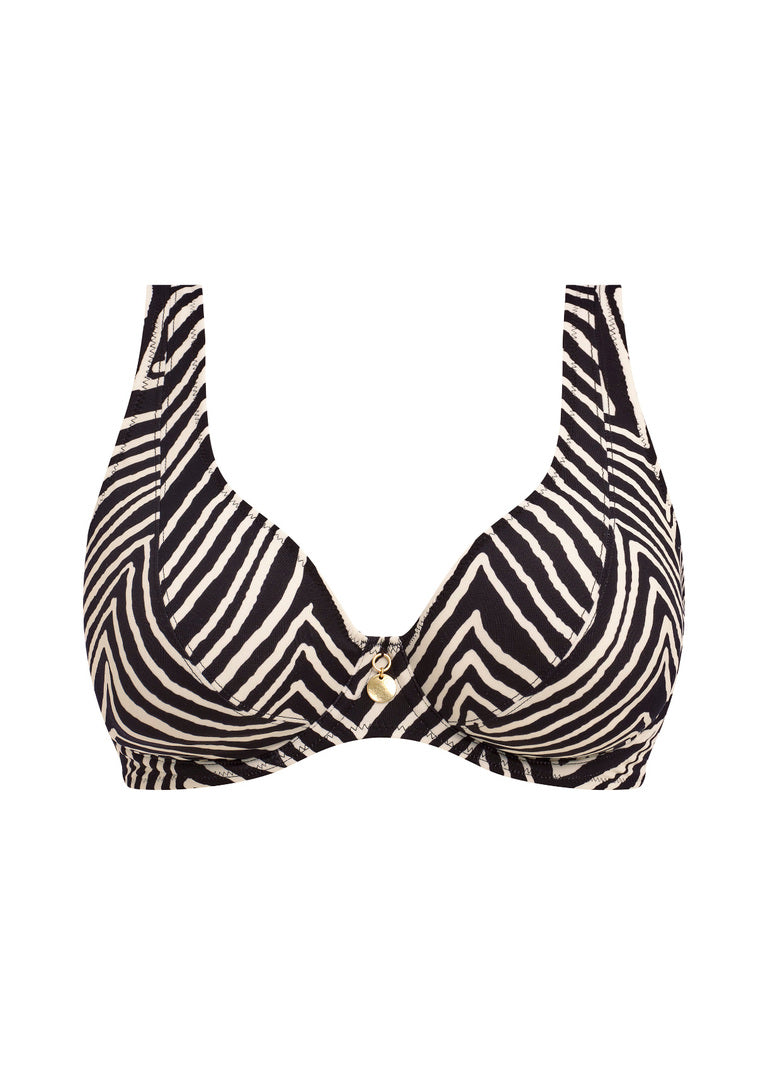 Fiji Falls High Apex Plunge Bikini Top - Black