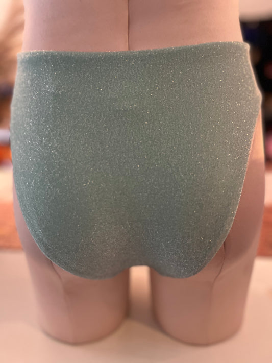 Audrey High Cut Bikini Bottom - Seafoam Glitter Green