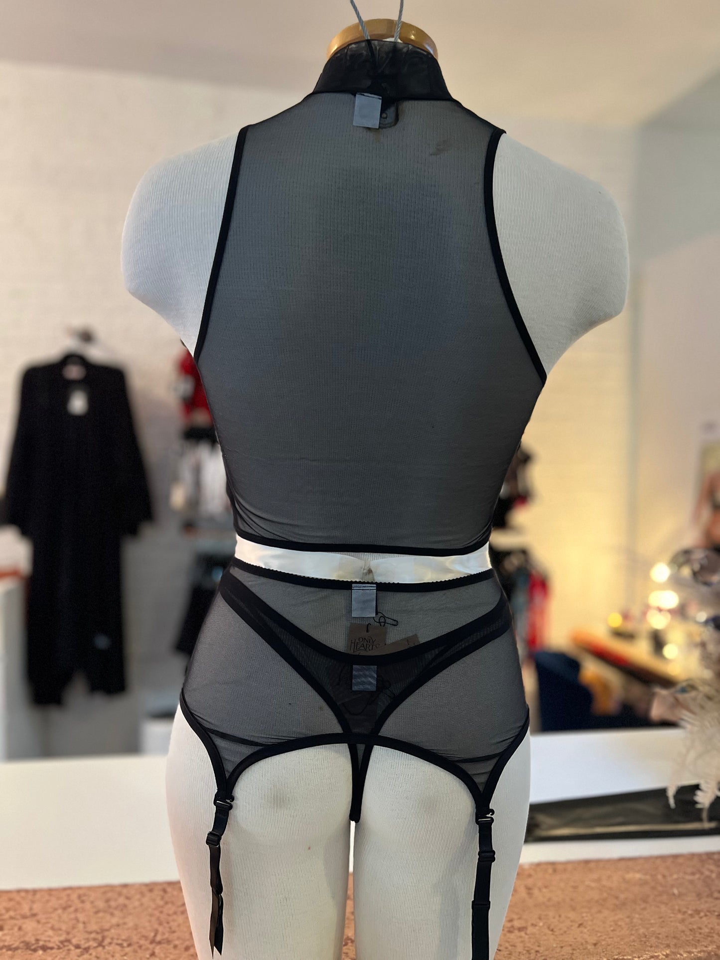 Whisper Honey Mesh High-Neck Halter Top - Black