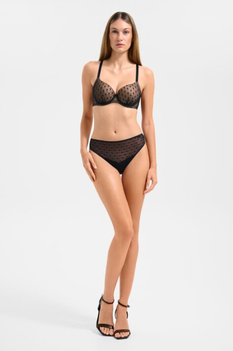 Retro Dots T-Shirt Bra - Black with Beige