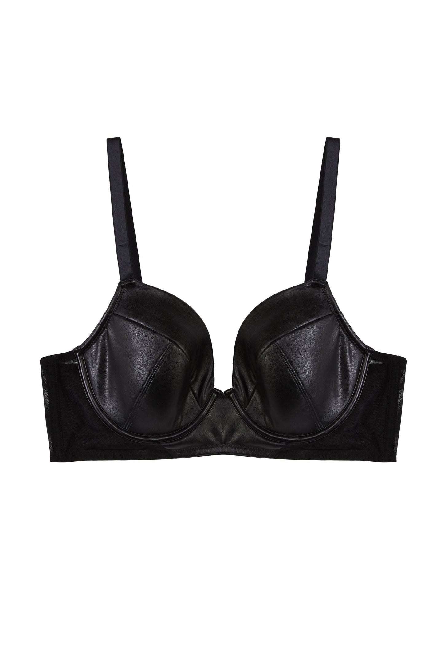 Iris Leatherette Padded Plunge Bra - Black