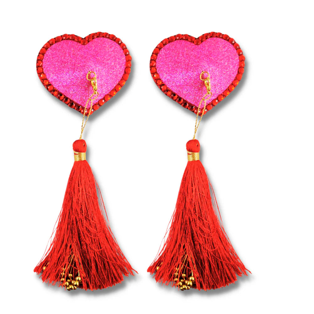 LOVE BOMB Pink & Red Glitter Heart Nipple Pasties