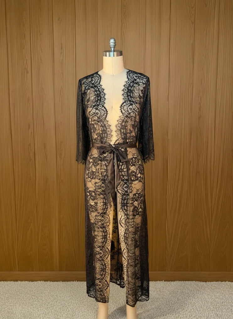 Eyelash Lace Maxi Robe - Black