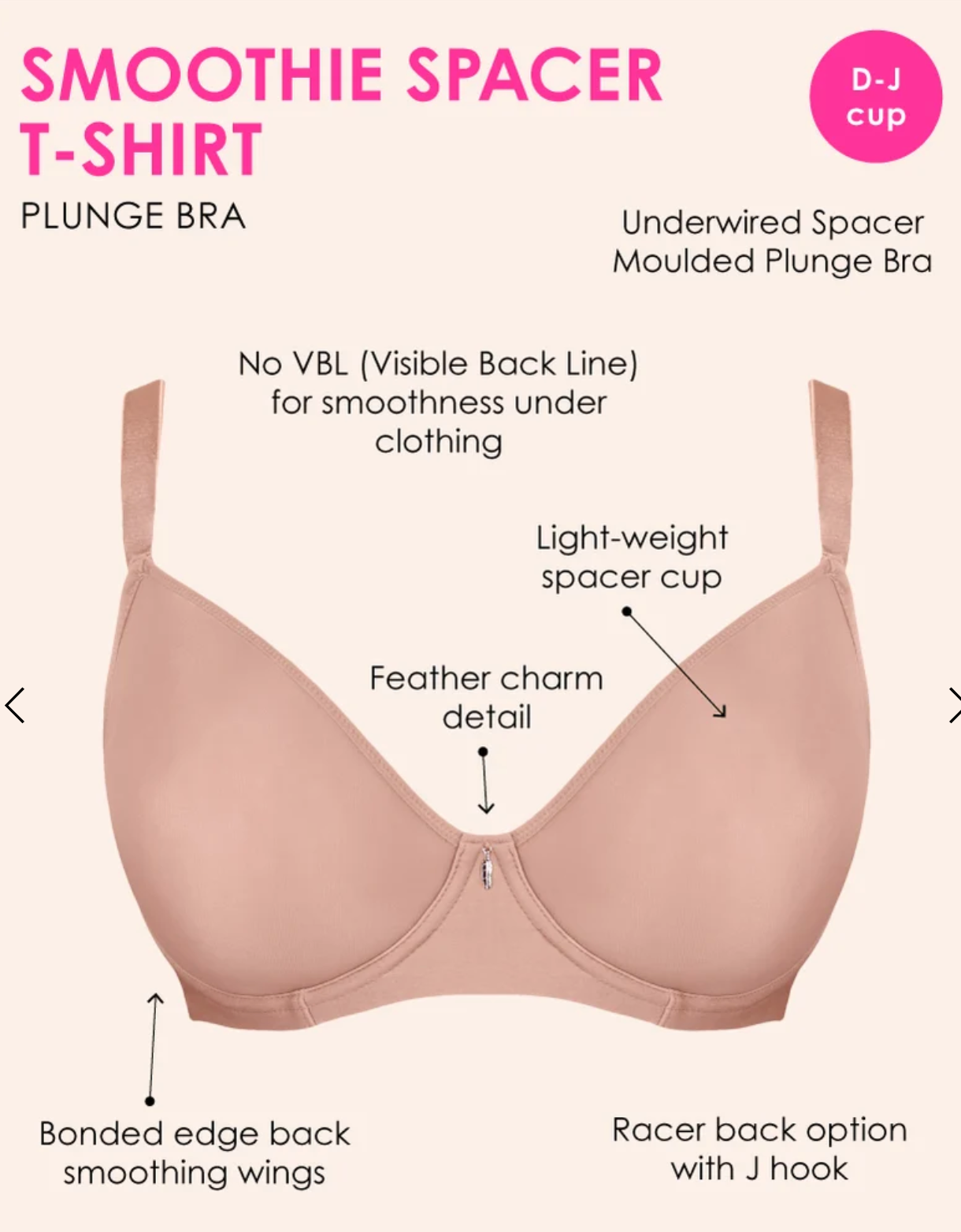 Smoothie Spacer Plunge T-shirt Bra - Latte / Nude