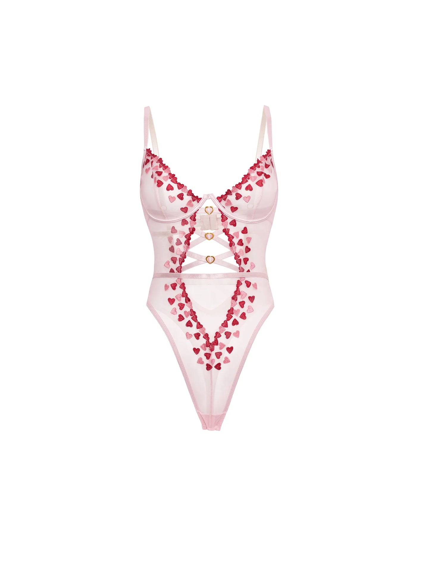 Sweety Sheer Heart Embroidered Teddy - Crystal Rose Pink