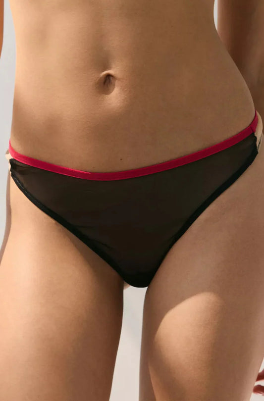 Whisper Colorblock Vintage Thong - Black/Buff