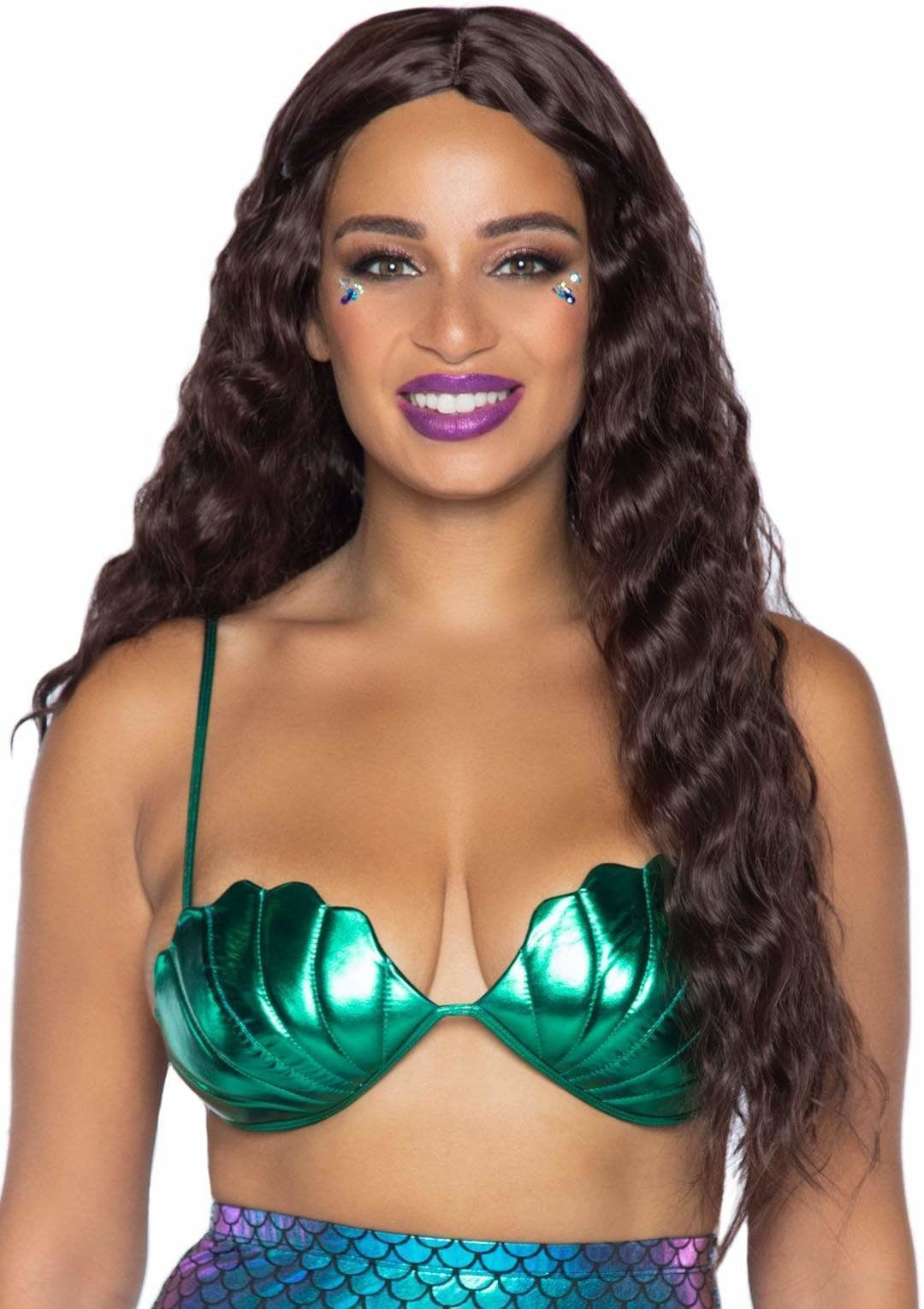 Leg Avenue Mermaid Shell Bra Top Sexy Metallic Bikini Top For Women