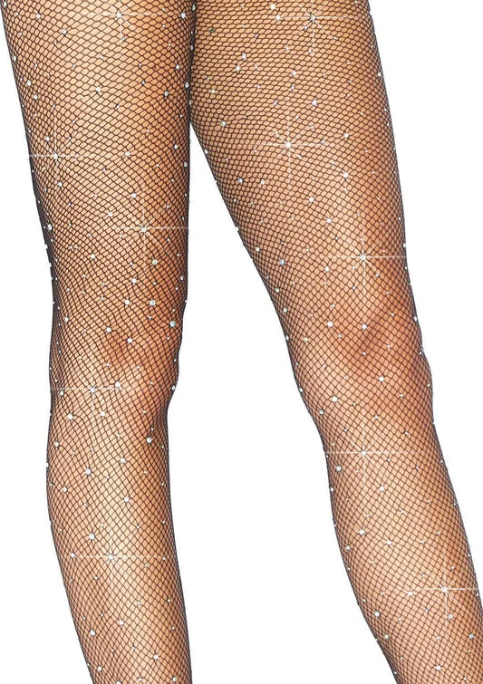 Rhinestone Fishnet Tights - Black