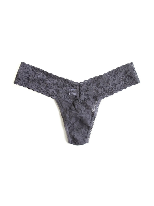 Signature Lace Low Rise Thong - Granite Grey