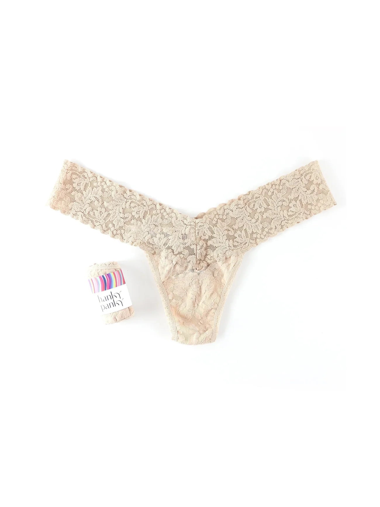 Signature Lace Low Rise Thong - Chai
