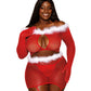 Seamless Fishnet and Feather Trim Santa Lingerie Costume Set (Queen Size)