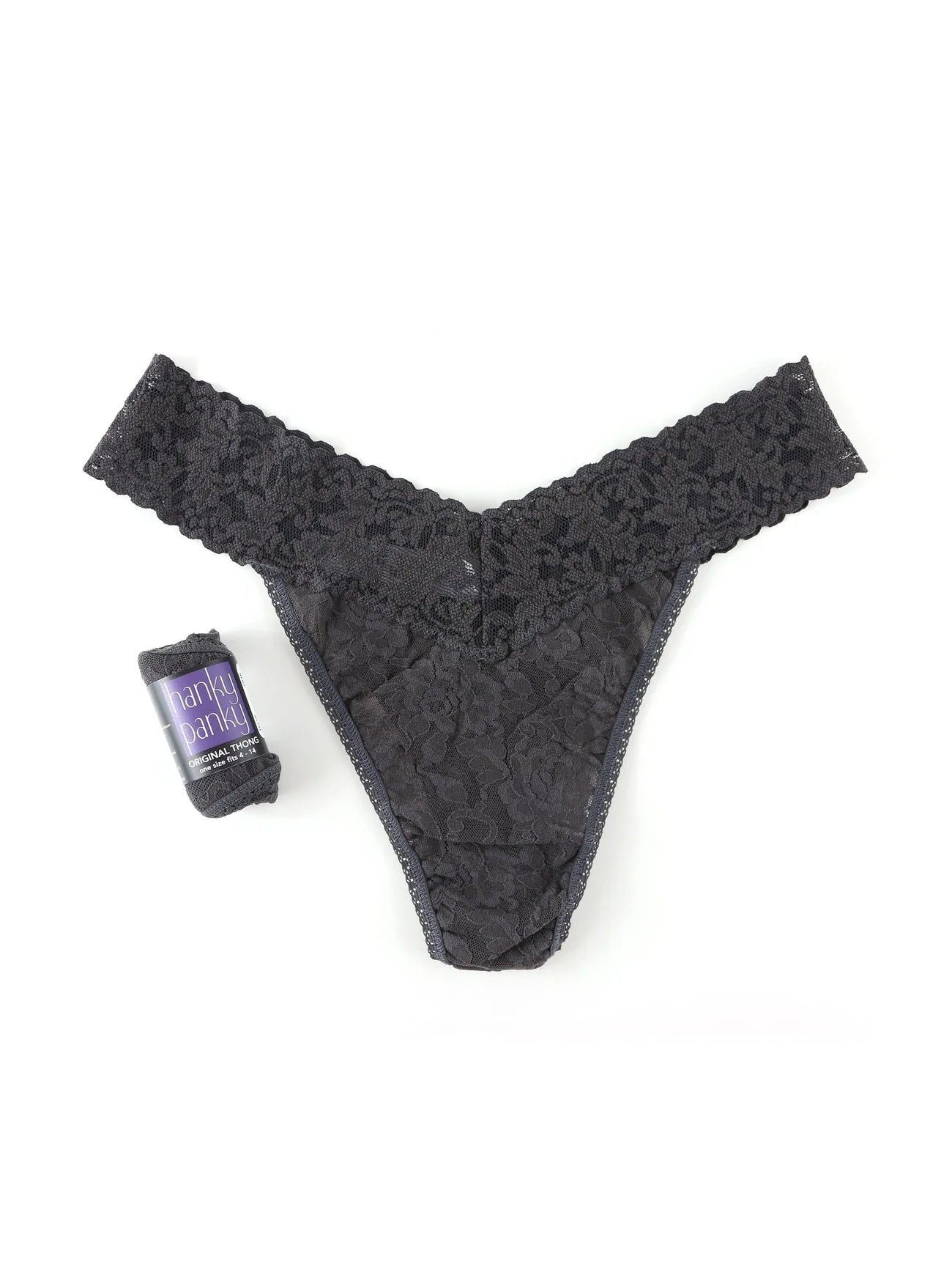 Signature Lace Original Rise Thong - Granite Grey
