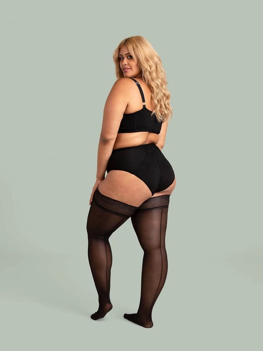 Back Seam Sheer Thigh Highs - Black
