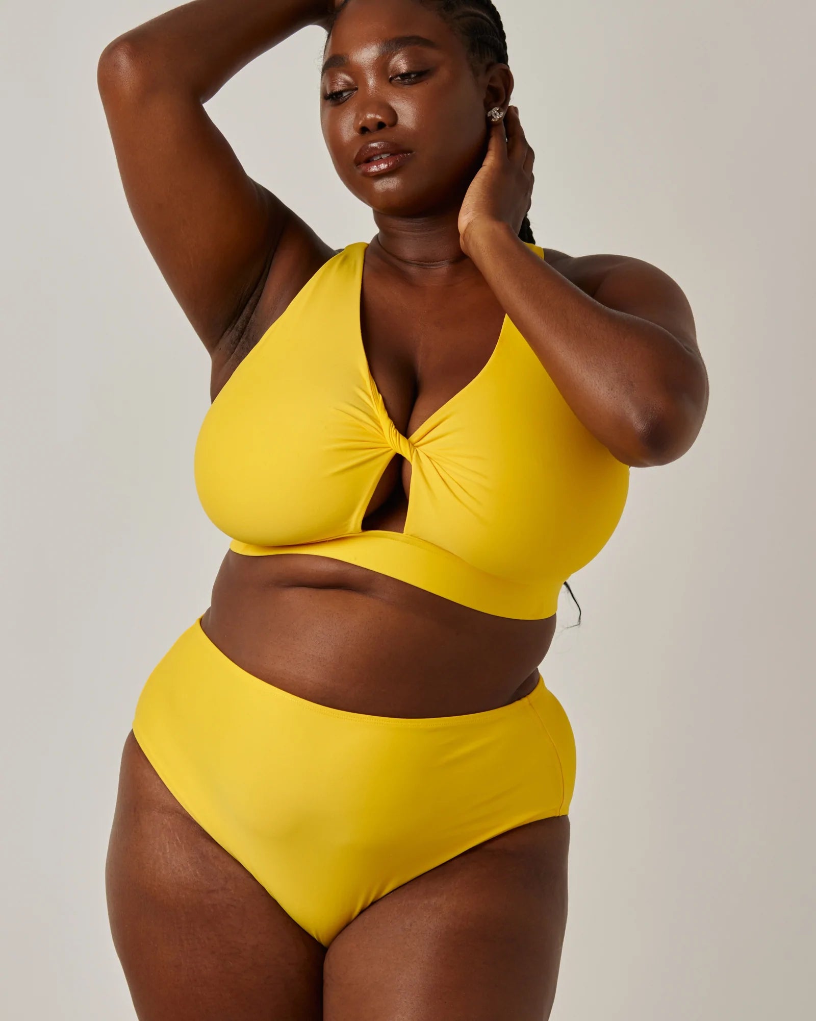Yellow high waisted 2025 bikini plus size