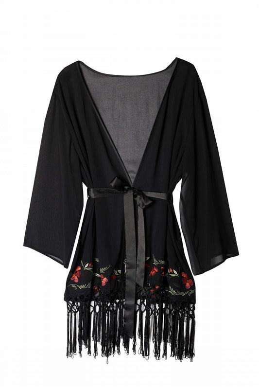Bettie Page Embroidered Tassel Kimono