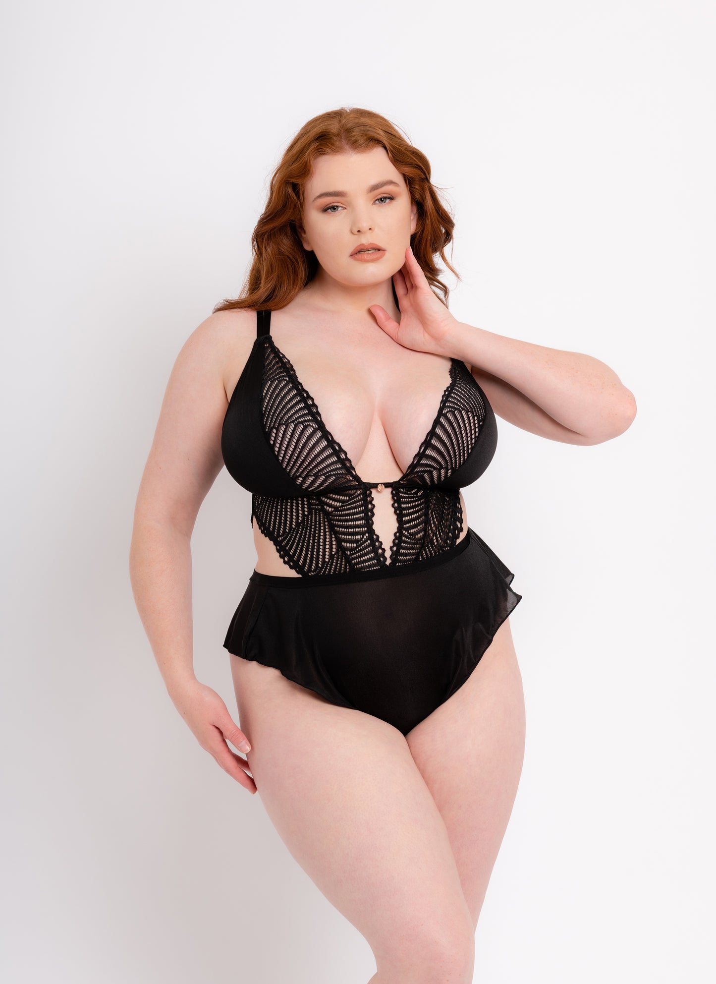 After Hours Stretch Lace Teddy - Black