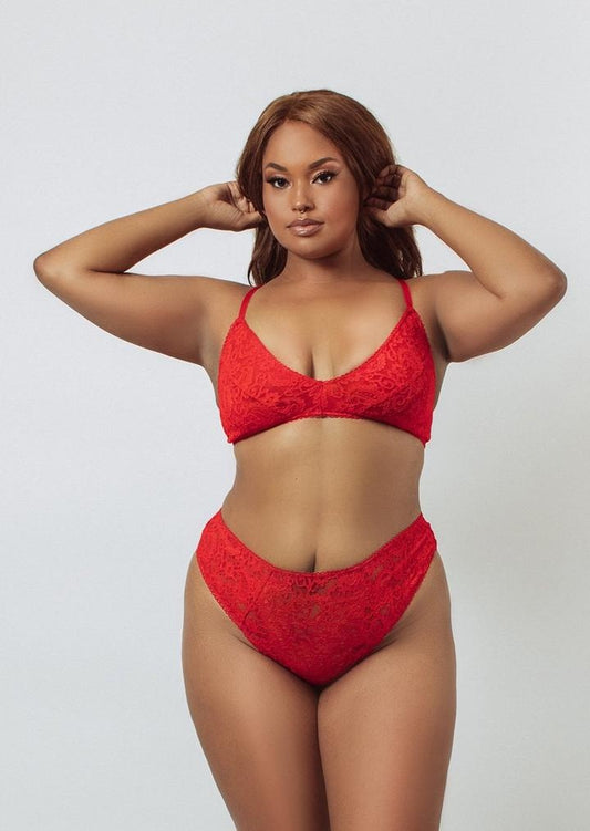Lace V-Neck Bralette - Cherry Tomato