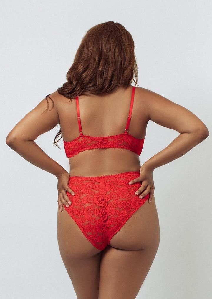 Lace V-Neck Bralette - Cherry Tomato