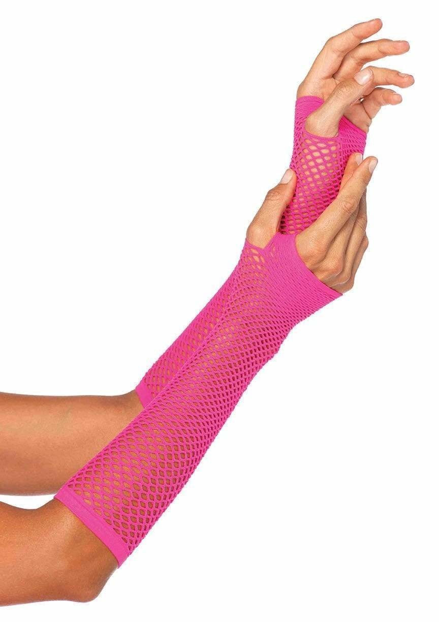 Fishnet Fingerless Gloves - Neon Pink