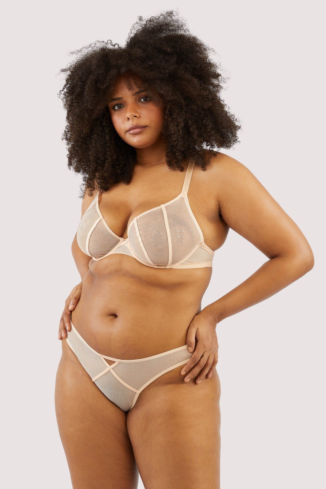 Nola Toffee Diamonte Studded High Leg Brief