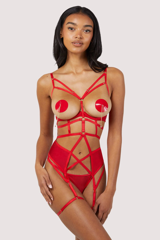 Sarah Open Cup Strappy Body - Red