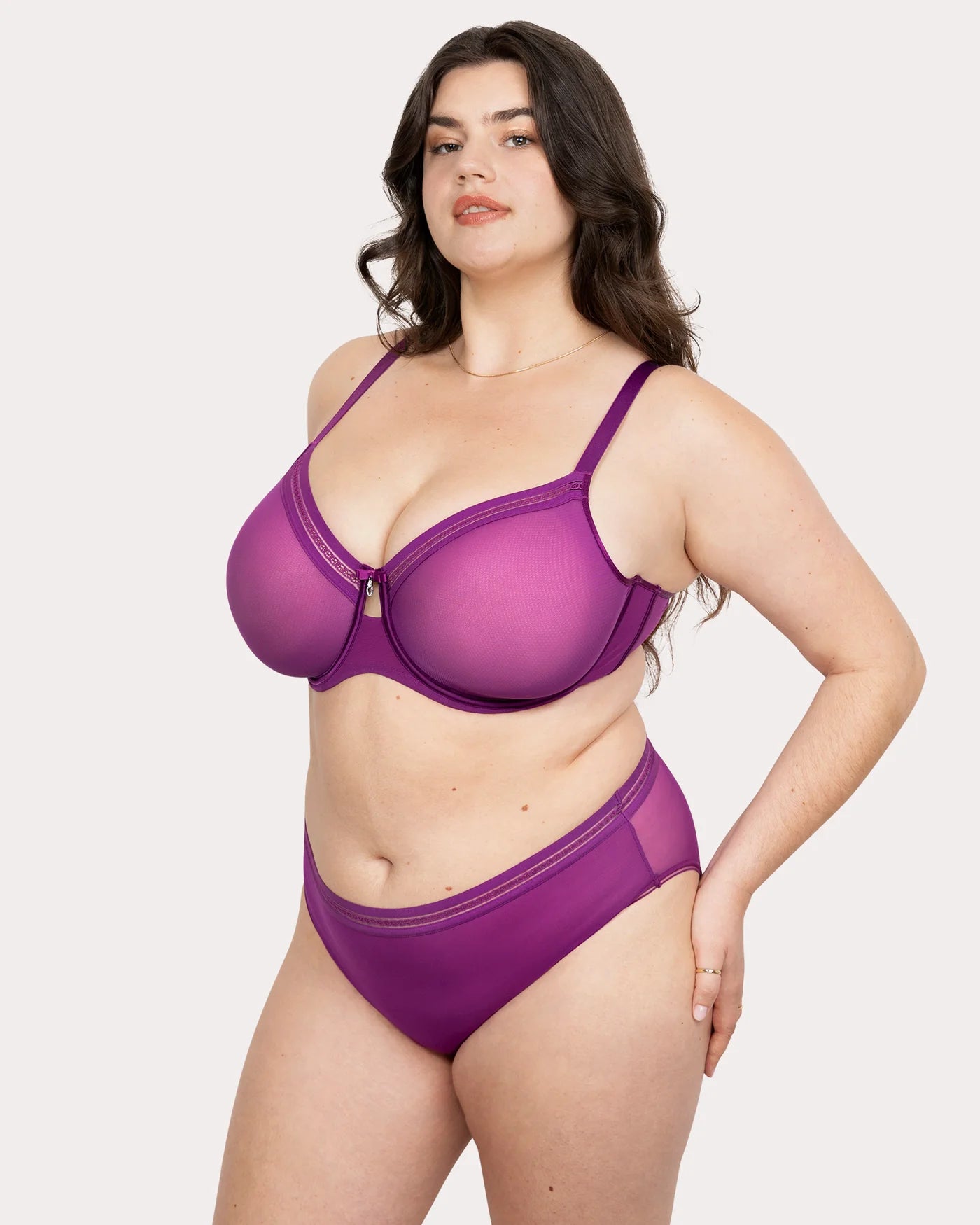 Sheer Mesh Full Coverage Unlined Underwire Bra - Berry Bliss Magenta/Purple