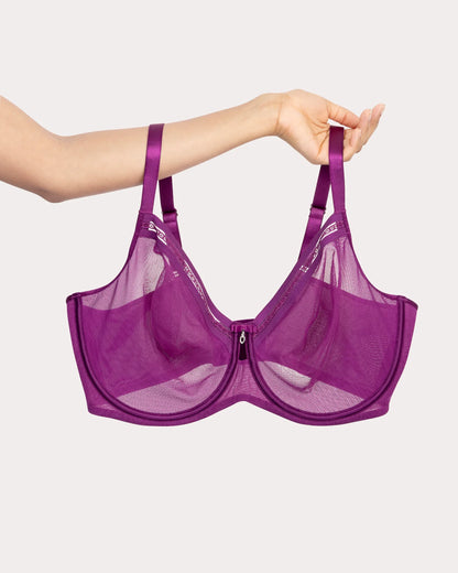 Sheer Mesh Full Coverage Unlined Underwire Bra - Berry Bliss Magenta/Purple