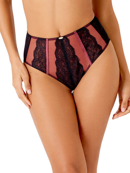 VIP Confession High Waist Brief - Black/Burgundy Red