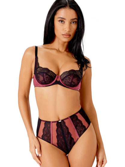 VIP Confession High Waist Brief - Black/Burgundy Red