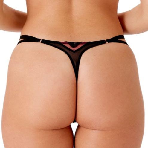 VIP Confession Strappy Thong - Black/Burgundy Red