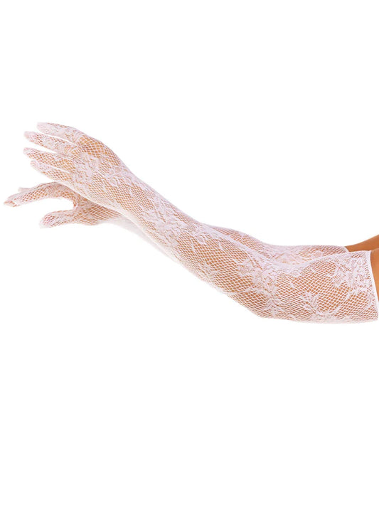 Lace Opera Length Gloves - White