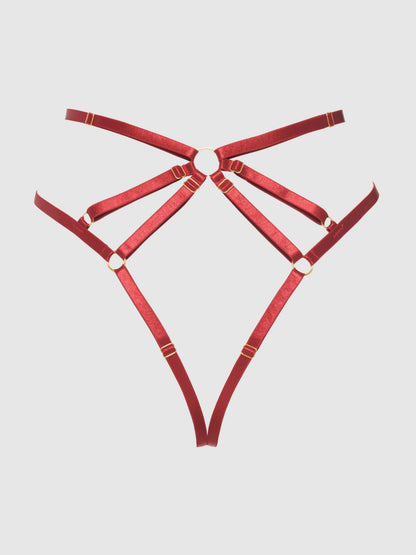 Rosalie embroidered Strappy Backless Tanga - Crimson Red