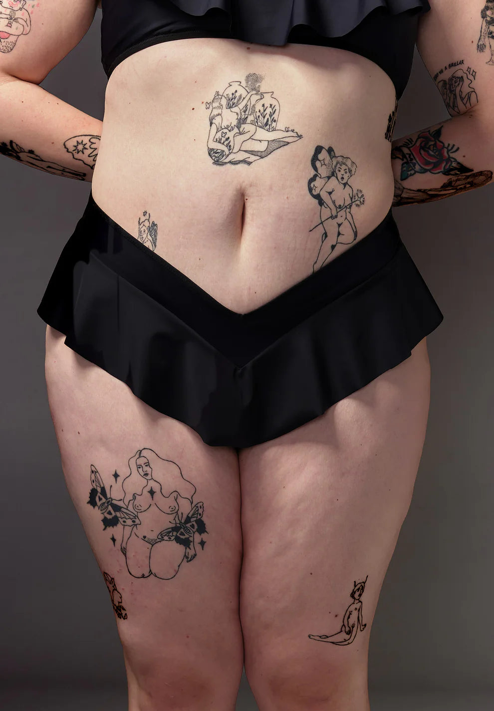 Tucking Bikini Brief w/ Ruffle - Black