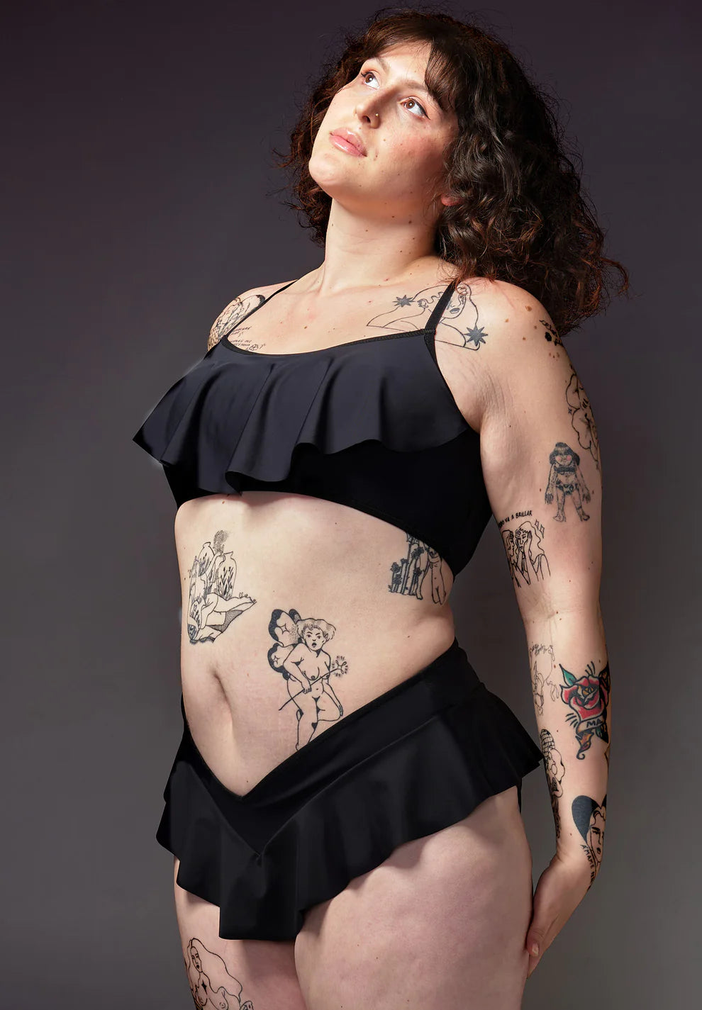 Tucking Bikini Brief w/ Ruffle - Black