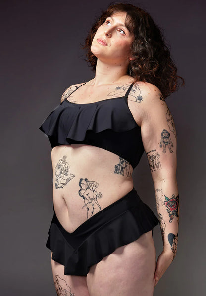 Tucking Bikini Brief w/ Ruffle - Black