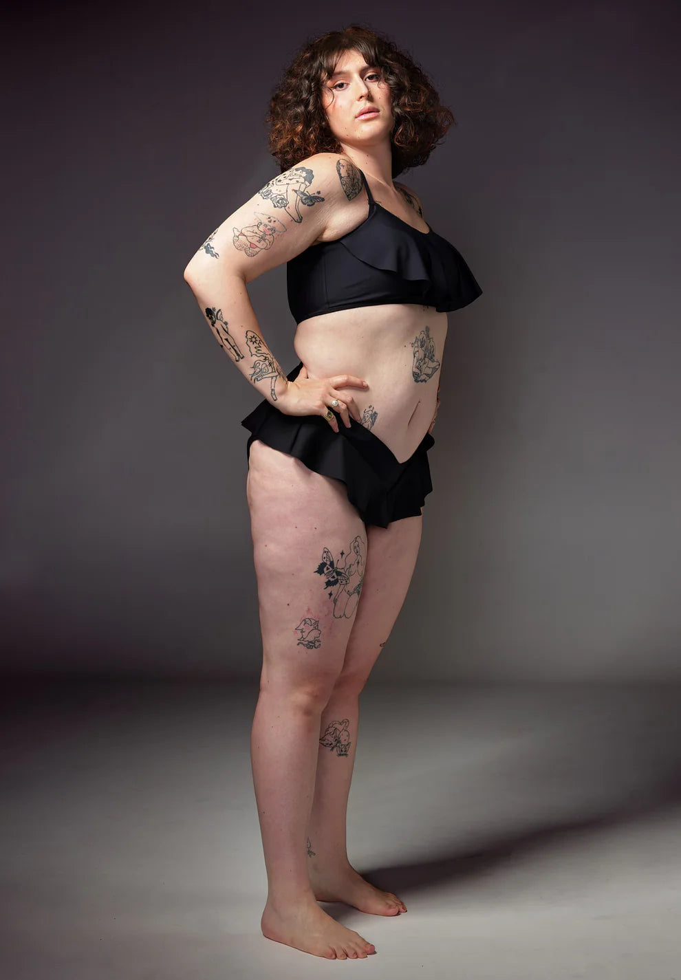 Tucking Bikini Brief w/ Ruffle - Black