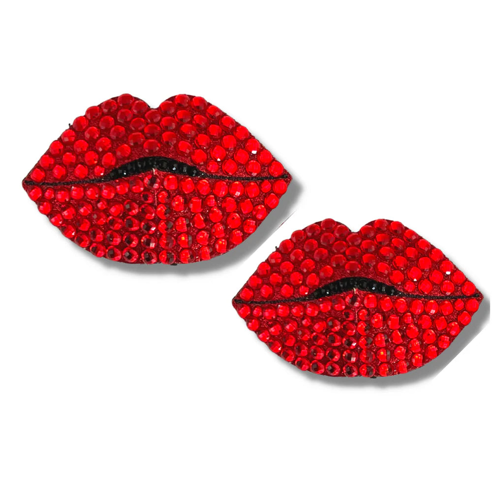 HOT LIPS Red Glitter Lips Nipple Pasties