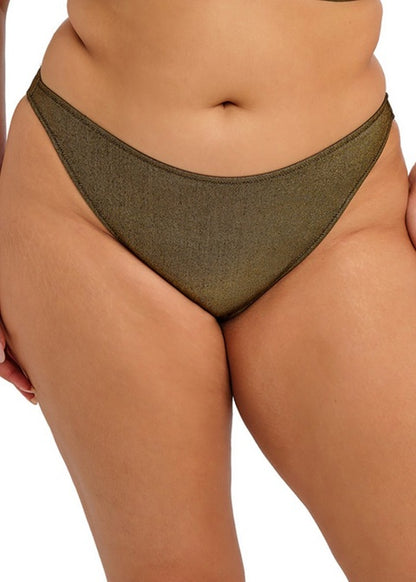 Sunset Shimmer High Leg Bikini Brief - Gold Rush Olive Green