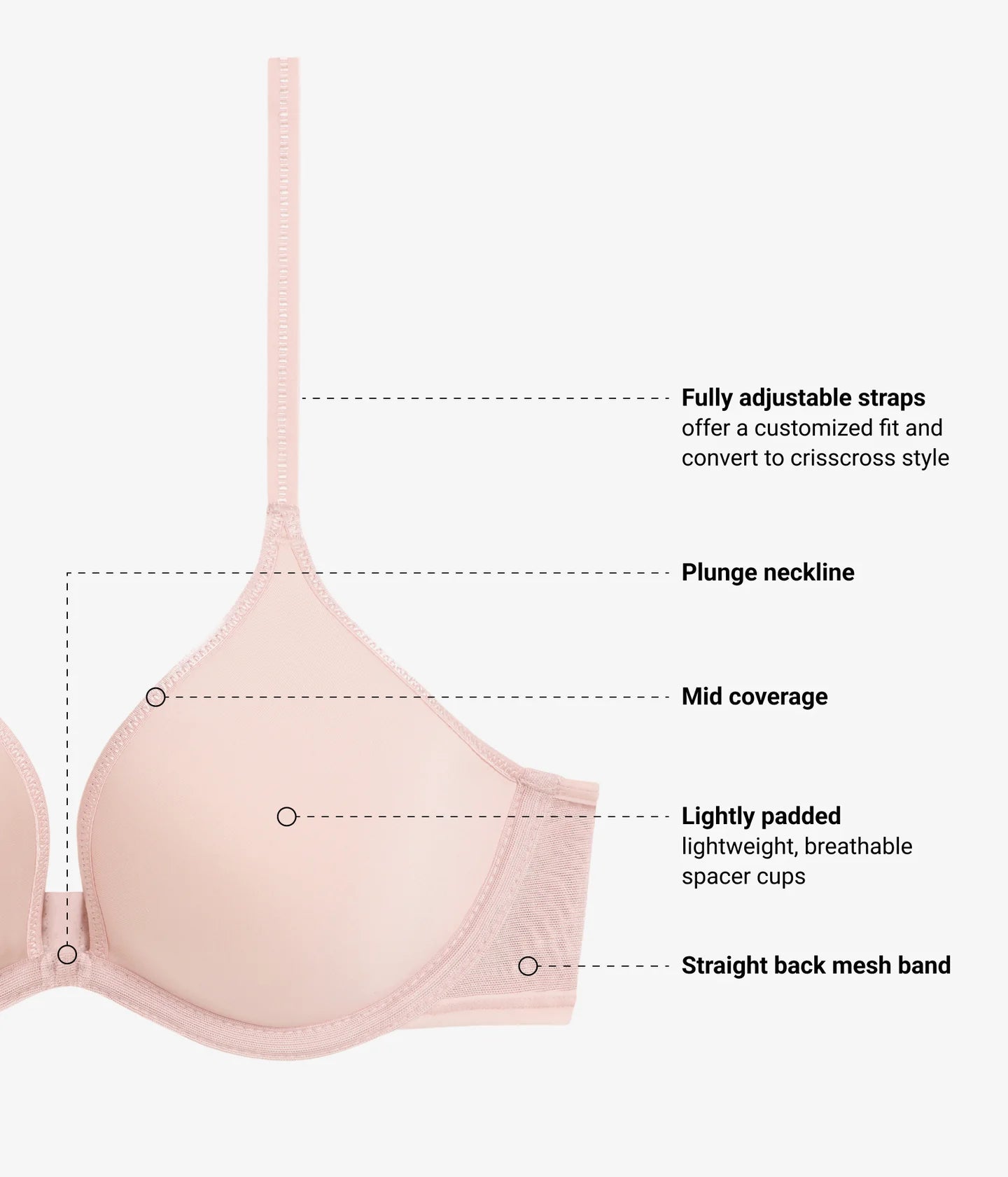 Full Transparency Plunge T-shirt Bra - Rose Smoke