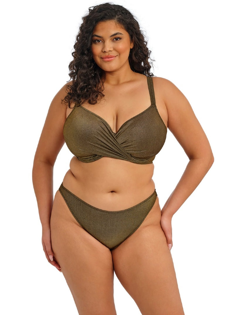 Sunset Shimmer High Leg Bikini Brief - Gold Rush Olive Green