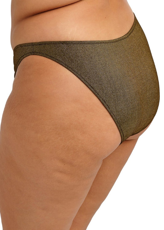 Sunset Shimmer High Leg Bikini Brief - Gold Rush Olive Green
