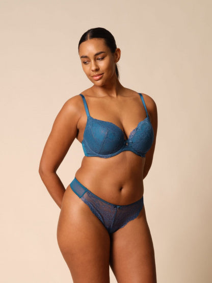 Superboost Lace Padded Plunge Bra - Deep Teal Blue