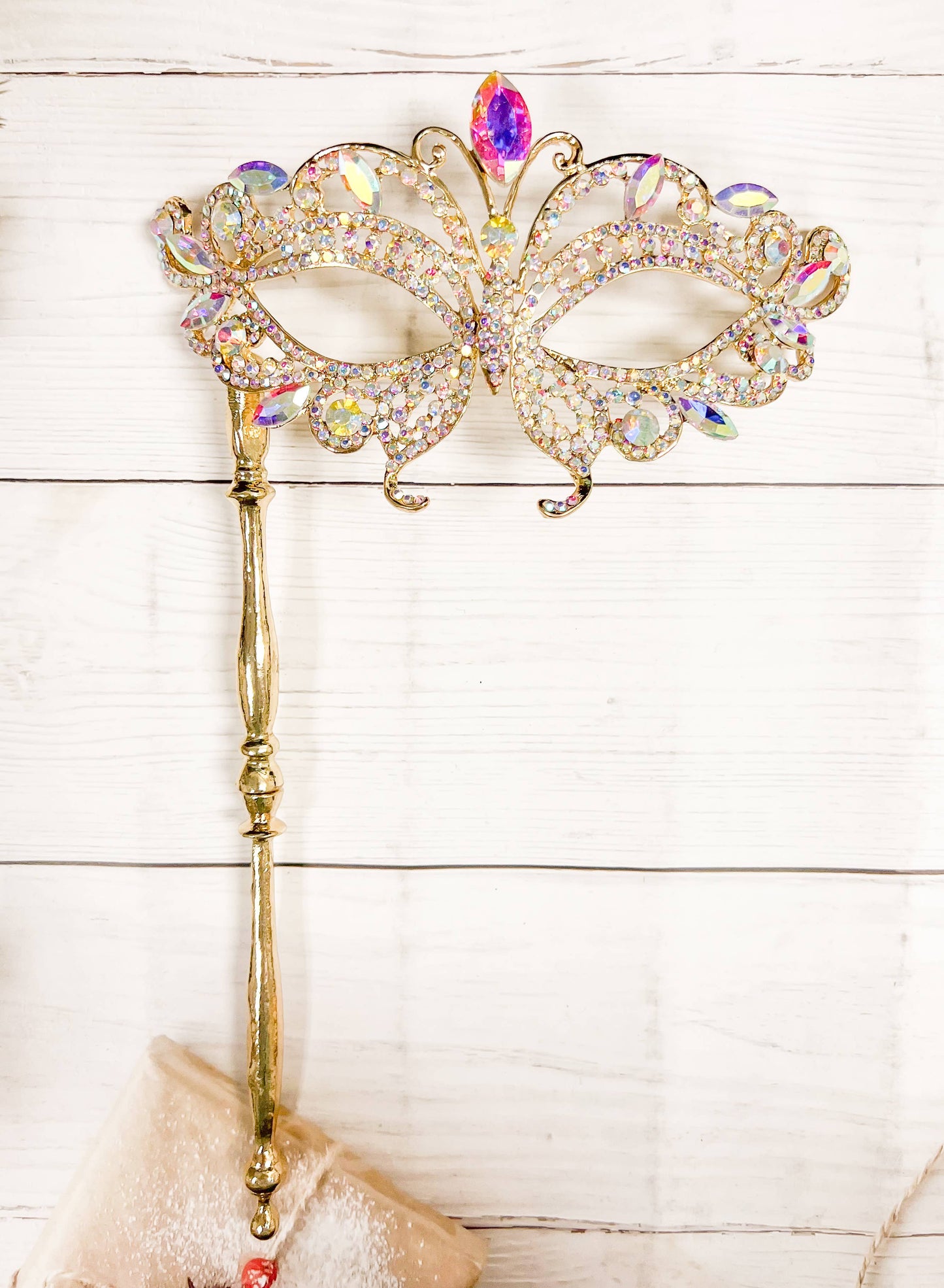 Crystal Masquerade Mask with Stick