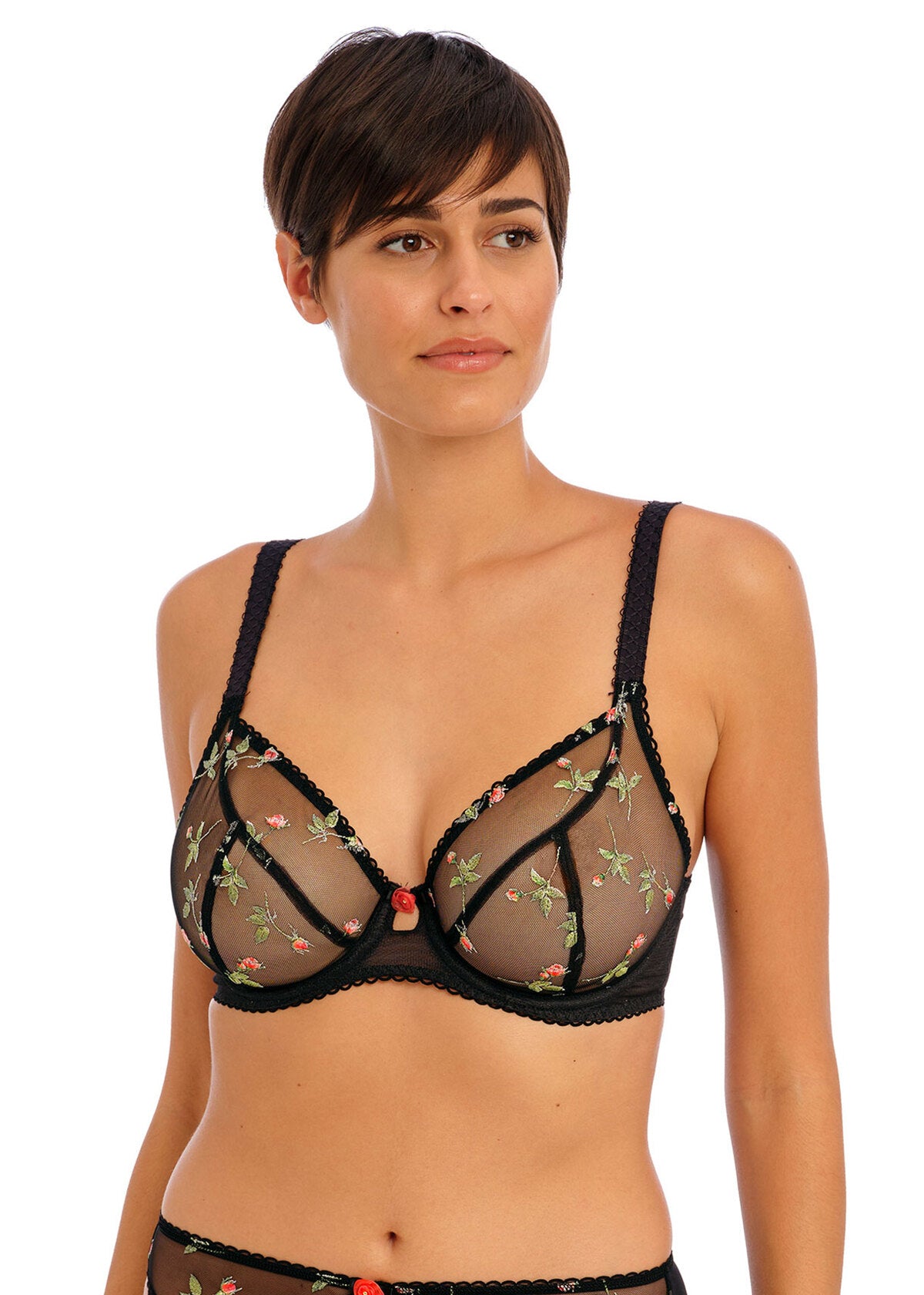 Rose Blossom Plunge Bra Black