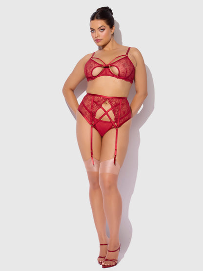 House of Desire - Rosalie embroidered Lace Garter Belt - Crimson Red The Rack Shack House of Desire - Rosalie embroidered Lace Garter Belt - Crimson Red The Rack Shack