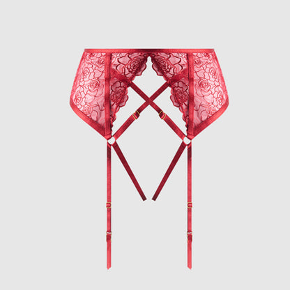 House of Desire - Rosalie embroidered Lace Garter Belt - Crimson Red The Rack Shack House of Desire - Rosalie embroidered Lace Garter Belt - Crimson Red The Rack Shack