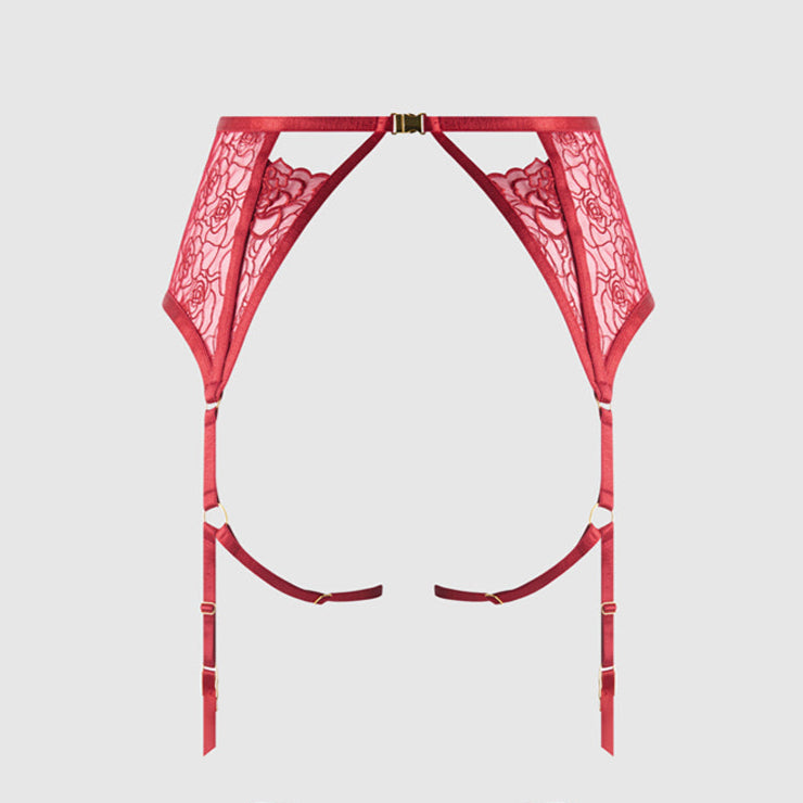 House of Desire - Rosalie embroidered Lace Garter Belt - Crimson Red The Rack Shack House of Desire - Rosalie embroidered Lace Garter Belt - Crimson Red The Rack Shack